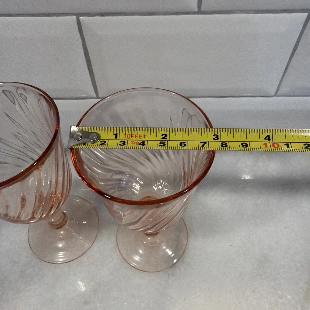 Vintage 2 Rosaline Pink 6 oz Optic Swirl Wine Glasses Arcoroc France Luminarc